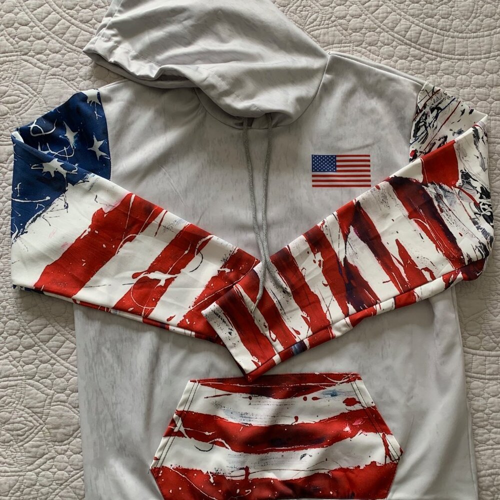 LADIES USA America Red White Blue Pull Over Hoodie | Size L